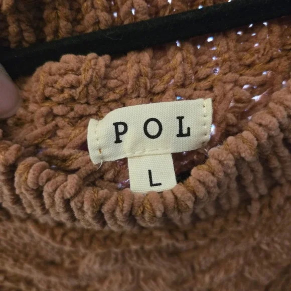 POL Women Brown Cable Knit Sweater Size‎ L Mock Neck Long Sleeve - Picture 5 of 9